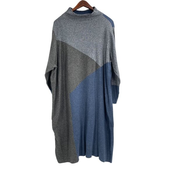 Nic + Zoe Gray Blue Mockneck Ribbed Colorblock Sweater Dress Womens Plus Size 2X - Picture 1 of 7